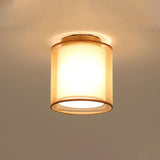 Minimalist Brass Flushmount Ceiling Light With Fabric Shade