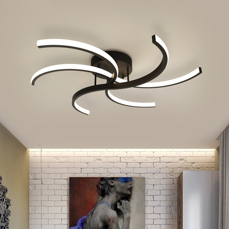 Minimalist Black Swirl Led Flush Mount Ceiling Fixture - 16/19.5 Wide Semi For Bedroom / 16