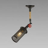 Sleek Black Metal Rotatable Ceiling Light With Cylinder Shade - Industrial Mesh Screen Design