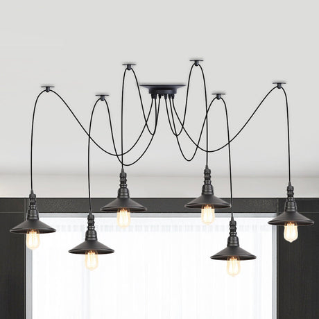 Vintage Iron Saucer Led Pendant - Black 2/3/6 Lights Bar Swag Pendulum Lamp 6 /