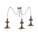 Iron Black Multi-Light Chandelier Saucer Vintage Style Ceiling Pendant Lamp With Valve Decor - 2/3/6