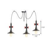 Iron Black Multi-Light Chandelier Saucer Vintage Style Ceiling Pendant Lamp With Valve Decor - 2/3/6