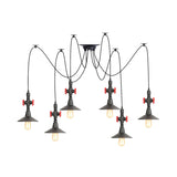 Iron Black Multi-Light Chandelier Saucer Vintage Style Ceiling Pendant Lamp With Valve Decor - 2/3/6