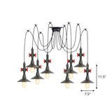 Iron Black Multi-Light Chandelier Saucer Vintage Style Ceiling Pendant Lamp With Valve Decor - 2/3/6