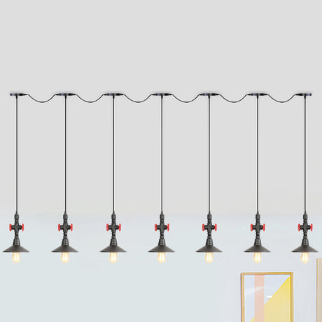 Industrial Saucer Tandem Pendant Lamp - Black (3/5/7-Bulb) For Restaurant Lighting 7 /