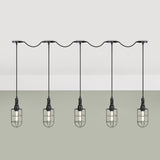 3/5/7-Head Iron Tandem Ceiling Light In Rustic Black Finish With Wire Cage - Perfect For Restaurants