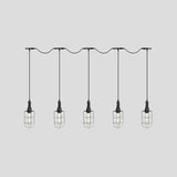 3/5/7-Head Iron Tandem Ceiling Light In Rustic Black Finish With Wire Cage - Perfect For Restaurants