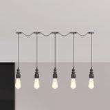 Vintage Iron Pendant Lamp With Exposed Bulbs - 5/7 Lights Black Finish Tandem Multi Hanging Fixture