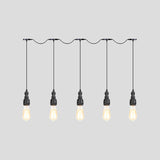 Vintage Iron Pendant Lamp With Exposed Bulbs - 5/7 Lights Black Finish Tandem Multi Hanging Fixture