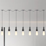 Vintage Iron Pendant Lamp With Exposed Bulbs - 5/7 Lights Black Finish Tandem Multi Hanging Fixture