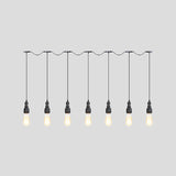 Vintage Iron Pendant Lamp With Exposed Bulbs - 5/7 Lights Black Finish Tandem Multi Hanging Fixture