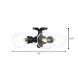 Industrial Orb Semi-Flush Clear Glass Led Lights In Black