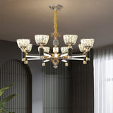 Black And Gold Rectangle Crystal Led Chandelier With 6/8 Bowl-Shaped Suspension Lights