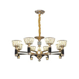 Black And Gold Rectangle Crystal Led Chandelier With 6/8 Bowl-Shaped Suspension Lights