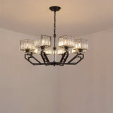 Modern Black/Gold Cuboid Crystal Block Chandelier Pendant Lamp With 6 Lights