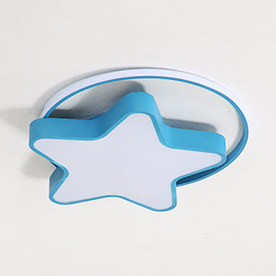 Nordic Star Led Flush Mount Ceiling Light With Acrylic Ring For Kids Room Blue / 18 White