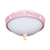 Contemporary Pink/Blue Cloud Pattern Led Ceiling Flush Mount With Moon And Star Design - Acrylic