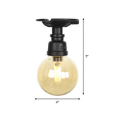 Amber Glass Semi Flush Industrial Ceiling Lamp - Global Black Finish