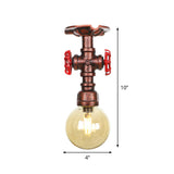 Copper Finish Semi Flush Mount Vintage Ceiling Lamp With Amber Glass Orb