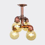 Farmhouse Global Semi Mount Lighting: 4/5/6-Light Amber Glass Led Flush Lamp In Copper