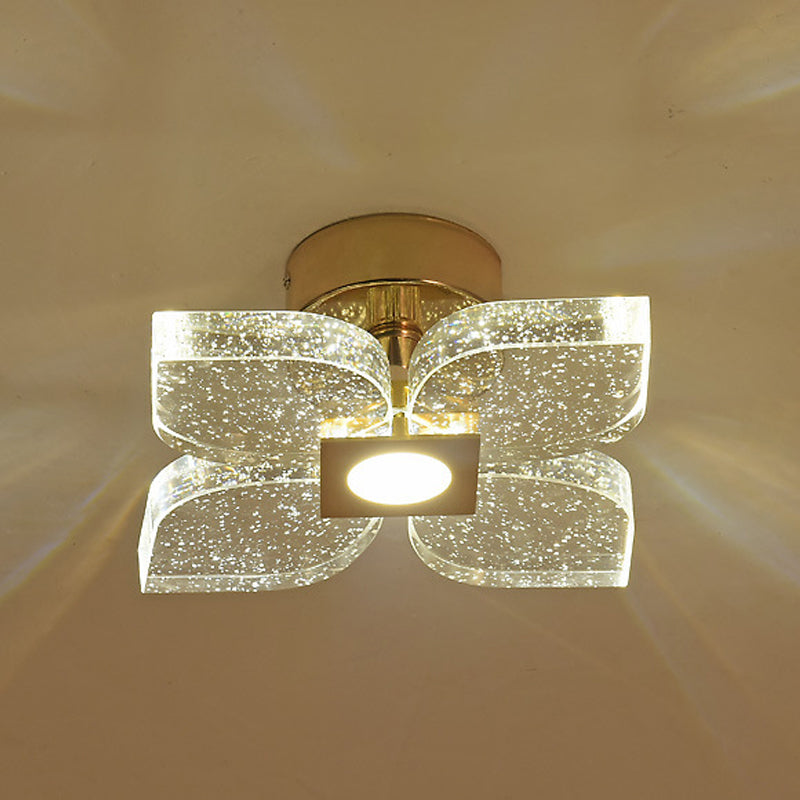 Modern Flower Crystal Ceiling Lamp In Gold With Led Lighting
