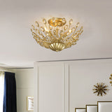 Vintage Crystal Bowl Semi-Flush Ceiling Lamp With Gold Finish For Bedroom - 3 Bulbs