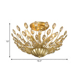 Vintage Crystal Bowl Semi-Flush Ceiling Lamp With Gold Finish For Bedroom - 3 Bulbs