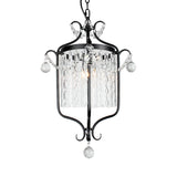 Retro Iron Single Scroll Frame Pendant Light - Black/White Suspension Lamp With Crystal Rod Drape