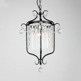 Retro Iron Single Scroll Frame Pendant Light - Black/White Suspension Lamp With Crystal Rod Drape