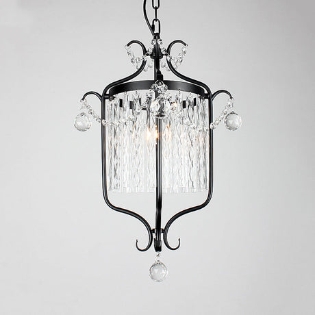 Retro Iron Single Scroll Frame Pendant Light - Black/White Suspension Lamp With Crystal Rod Drape