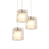 Sleek Crystal 3-Bulb Cuboidal Dining Hall Pendant Chrome Ceiling Light