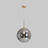 Modernist Tan And Smoke Gray Mirror Glass Globe Pendant Light - 6/10 Wide 1 Suspension Lamp For