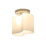 Modern White Glass Arced Corridor Semi-Flush Ceiling Light With 1 Bulb