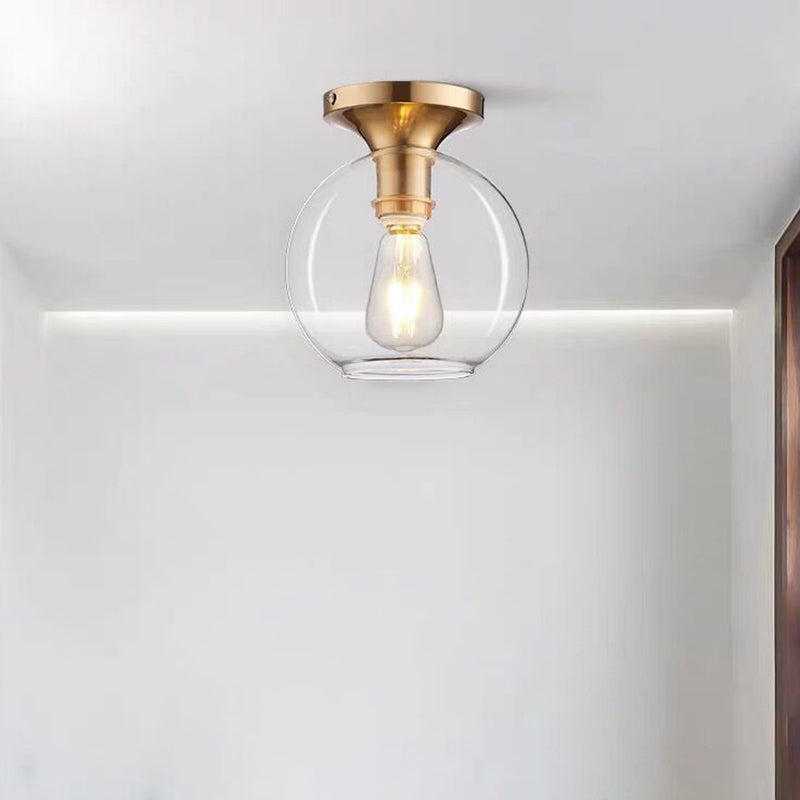 Vintage Clear Glass Sphere Ceiling Mounted Light 1-Bulb Flush Lamp For Foyer