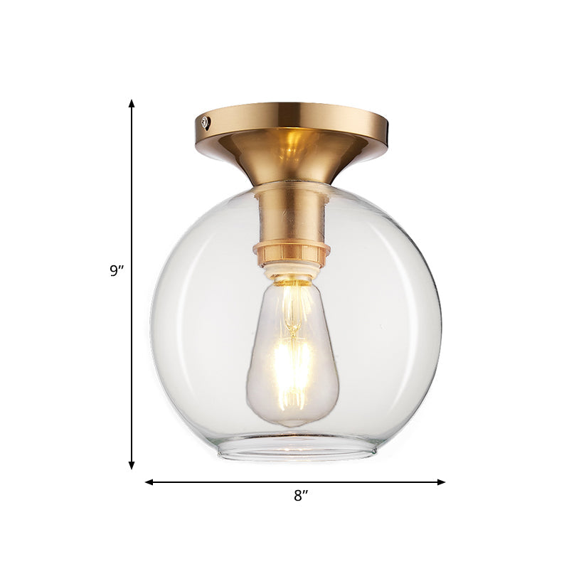 Vintage Clear Glass Sphere Ceiling Mounted Light 1-Bulb Flush Lamp For Foyer