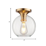 Vintage Clear Glass Sphere Ceiling Mounted Light 1-Bulb Flush Lamp For Foyer