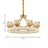 Modern Crystal Block Cylinder Chandelier With Gold Ring - 6/8 Bulb Ceiling Lamp For Living Room
