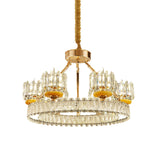 Modern Crystal Block Cylinder Chandelier With Gold Ring - 6/8 Bulb Ceiling Lamp For Living Room