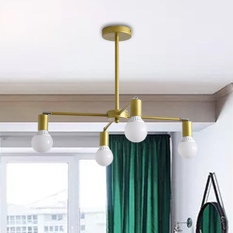 Gold Radial Chandelier With Bare Bulb - Modern 3/4/6 Ceiling Lights For Bedroom