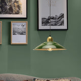 14.5/16 Inch Wide Cone/Barn Pendant Light - Loft Metal Accent Polished Green Ceiling Lamp