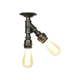 Bronze Industrial Semi Flush Light Fixture With Bare Bulb Design