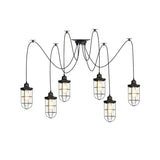 Industrial Black Caged Multi Ceiling Light - Clear Glass 2/3/6-Bulb Ideal For Restaurants Swag