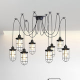 Industrial Black Caged Multi Ceiling Light - Clear Glass 2/3/6-Bulb Ideal For Restaurants Swag
