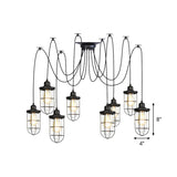 Industrial Black Caged Multi Ceiling Light - Clear Glass 2/3/6-Bulb Ideal For Restaurants Swag