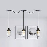 Black Multi-Light Chandelier | Farmhouse Style Clear Glass Cage Tandem Ceiling Lamp 3 /