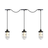 Black Multi-Light Chandelier | Farmhouse Style Clear Glass Cage Tandem Ceiling Lamp
