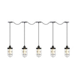 Black Multi-Light Chandelier | Farmhouse Style Clear Glass Cage Tandem Ceiling Lamp