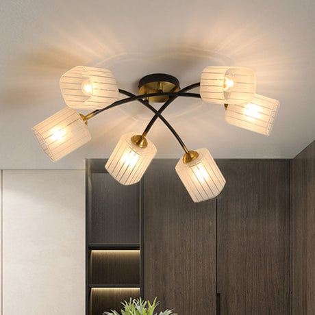 Post Modern Brass Ceiling Light With Frosted Glass - 6/8-Light Flush Mount 6 /