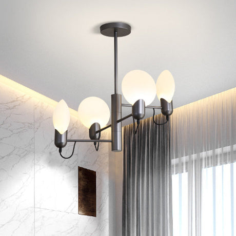 Modern Silver Gray Oval Semi Flush Mount Ceiling Light With Opal Glass For Bedroom