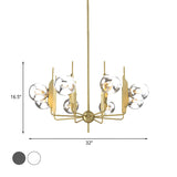Modern 8-Light Gold Chandelier With Milk White/Smoke Gray Glass Shades For Living Room Ceiling